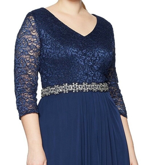 NEW Alex Evenings [ PLUS 18W‎ ] V-Neck Lace Embellished Waist Gown - Picture 2 of 15